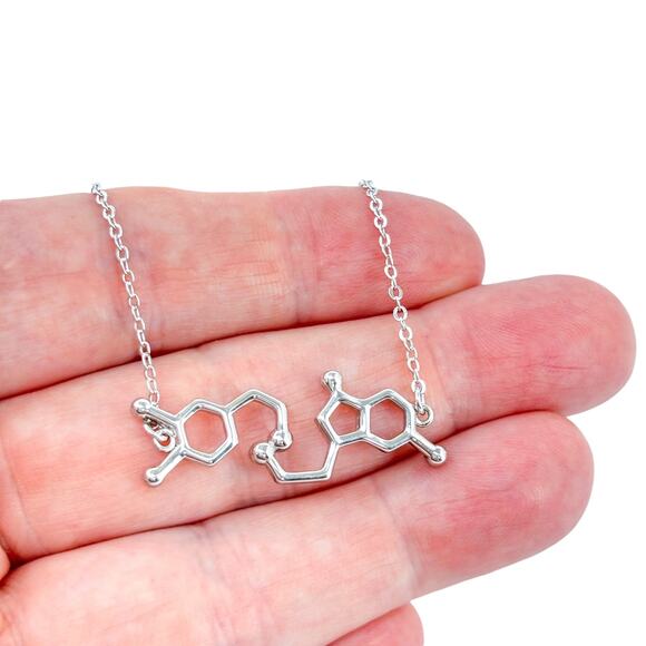 Serotonin Molecule Pendant Necklace | Sterling Silver 925 Science Jewelry - Picture 1 of 7